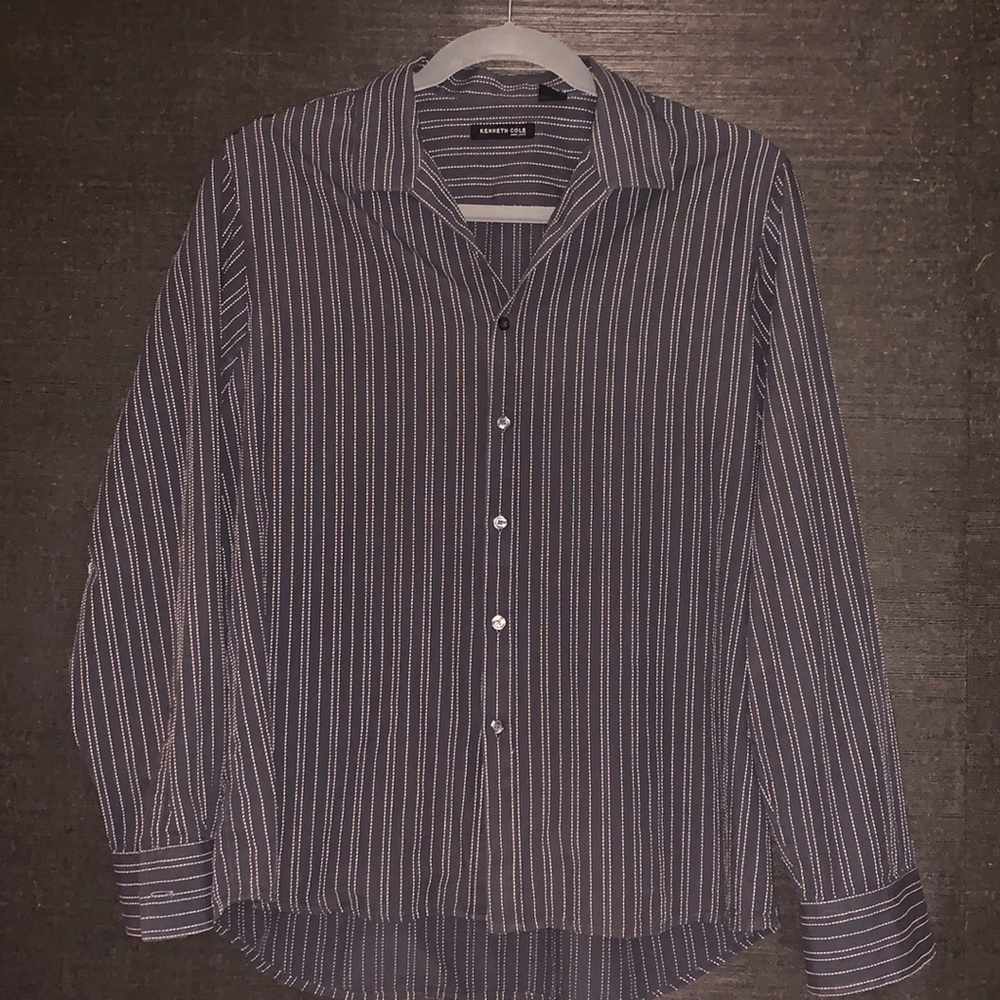 Kenneth Cole casual dress shirt - Black with White-stitched pinstripes. Size XL